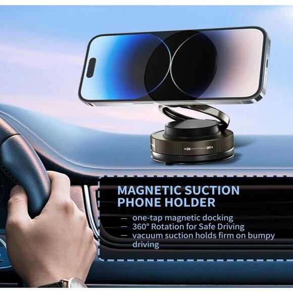 Vacuum Magnetic Car Phone Holder 360° Rotation Foldable Suction Cup Mount - Picture 4 of 4